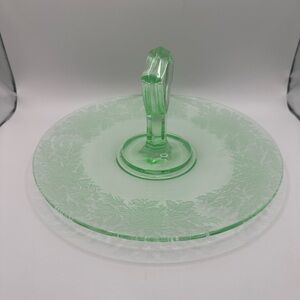 Vintage green glass cake plate 10 inch diameter